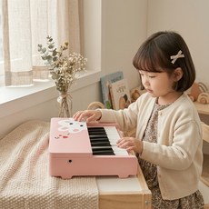 JALOKEE 18건반 핑크 유아 원목 피아노 : KC인증 입문용 어린이 악기놀이 인테리어 감성 선물 + 전용 악보세트, 1개, 블러쉬 핑크