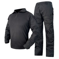 ANYOU 택티컬 전술 컴뱃셔츠 긴팔+팬츠 세트 아웃도어 군인 간부 강철부대 캠핑 카고 바지, G2-검정