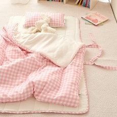 잠자코 체크러버 항균 어린이집 낮잠이불 세트, 핑크