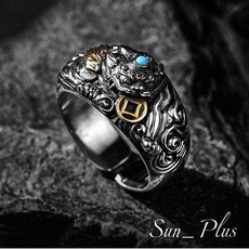 Sun_Plus 貔貅戒指 開口可調節 招財納福 時尚個性戒指