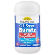Nature's Way Kids Smart Bursts High DHA Omega-3 어린이 오메가 3 Fish Oil Strawberry 50 Capsules, 50정, 1개, 50정