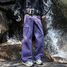 三防美式加厚兩件可脫內膽衝鋒褲 男款秋冬季戶外厚款寬鬆運動工裝休閒長褲, 3XL 建議體重（80-90 公斤）, 迷霧紫