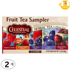 Celestial Seasonings 과일차 샘플러 디카페인 5가지 향 18티백 사은품 추가증정, 2개, 18개입