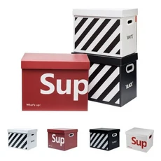 아이레노 종이 정리함 사이즈 39X30X30cm 서류 보관함 조립식 화일 수납함 5개입 크라프트 깔끔한 사무실 책상 정리용 소품, 1개, 블랙 스트라이프