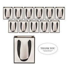 빛공 고급 선물 무지 미니 답례품 쇼핑백 종이가방 종이백 (스티커 포함), 12개, 블랙&화이트