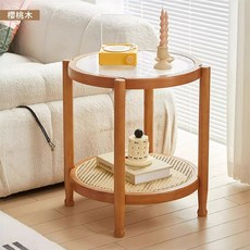 日式實木藤編雙層茶几 - 原木色邊桌/咖啡桌/客廳桌, 櫻桃木小圓茶几, 1個, 櫻桃木小圓茶几