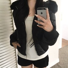 [개미허리핏*느좋녀룩/왕따뜻*.*] 투웨이집업 털후드 포켓 무지밴딩 크롭 숏패딩 (슬림핏 겨울아우터 연말파티 웰론덕다운니트 빅사이즈 통통 키작녀룩 힙한야상점퍼 경량잠바 크리스마스)