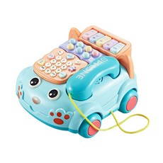 雪倫小舖 兒童玩具仿真電話機 嬰兒益智音樂電話車, 王子藍-F, 1個