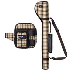 에이스 파크골프 가방 허리쌕 파우치 세트, 체크 베이지