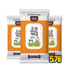 강아지 고양이 손 발 엉덩이 물티슈, 5개, 100개입