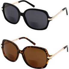 여성용 Yogo 비전 바이포칼 리딩 선글라스 UV400 자외선 차단 아웃도어 스타일리시한 스퀘어 프레임 리더 안경, Black and Brown With Metal Tem, 4.0 x, 1개