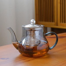 내열유리 우드핸들 거름망 내장 원터치 티메이커 겸용, ., 1L, 스모크그레이 팔자