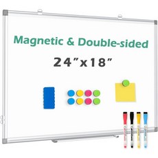 QUEENLINK 양면 마그네틱 화이트보드 알루미늄 프레임으로 벽에 장착 및 걸 수 있는 24인치 x 18인치 건식 지우기 보드 학교 사무실 가정용, Silver, 24" x 18"