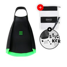 DMC 디엠씨 리펠로 숏핀 수영 오리발 + 오리발가방 증정, 블랙/그린