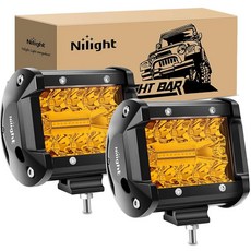 Nilight 18021F-B 2PC 10.2cm(4인치) 트리플 로우 조명 60W 플러드 스팟 콤보 6000LM 바 운전 보트 Led 오프로드 트럭, 앰버 LED 포드