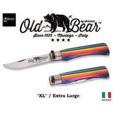 義大利 Antonini Knives Old Bear 彩虹木柄折刀 S-XL號【OBRA】，手工打造，安全鎖定，多尺寸選擇, 1個