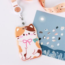 리본 고양이 학생증 출입증 시간표 케이스 사원증 포카홀더 릴홀더 스트랩 4종