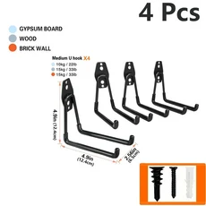 4/12개 헤비듀티 금속 후크 벽걸이형 차고 보관 후크 자전거 후크 벽걸이형 미끄럼 방지 보관 후크 정원 보, 01 4Pcs-Black