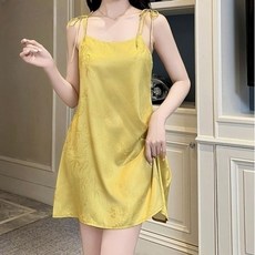 여성 여름 노랑 실크 슬립 섹시 아이스실크 얇은 끈 나시 순백색 홈웨어