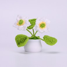 핸드메이드 코바늘 꽃 미니 하객 화분 선물 졸업식 장미, 로터스화이트, 1개
