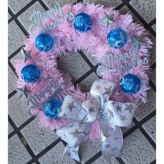 洋洋小品42cm手作粉紅聖誕花圈聖誕花環粉銀藍 桃園平鎮中壢聖誕節聖誕樹裝飾, 1個, 粉紅