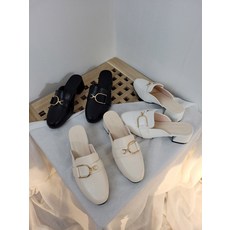 미들굽 골드장식 디버클 가죽 뮬 슬리퍼 블로퍼