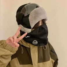 투니스 남녀 공용 방풍 스키모자 + 고글 세트, 블랙, 1개