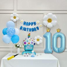 연지마켓 생일 파티 케이크 데이지 왕관 숫자 풍선 가랜드 세트, 1세트, 케이크 블루A 10