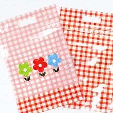 컬러 체크 스탠딩 지퍼백(22x15cm) 1개 손잡이 봉투 포장용 봉지 투명 주황 핑크