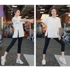 瑜伽服 運動服 排汗衣 速乾衣 寬鬆上衣 大碼T恤 健身服上衣開叉運動短袖女寬鬆跑步罩衫春夏季薄款瑜伽T恤大