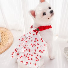 반려동물 체리 민소매 원피스, 1개, 화이트