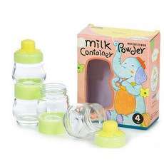 글라스락 얌얌2단분유통, 투명-연두색뚜껑, 4개