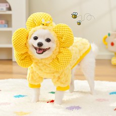 寵物 太陽花帽子 變身 加絨衣服, 1個, 422黃色花朵變身衣,L(胸圍45cm 4-6公斤)