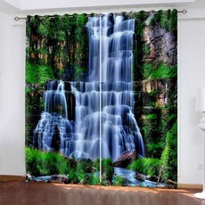 리르진 블랙아웃 커튼 거실용 열 차단 커튼 드레이프 아이렛 자연 산수 폭포 풍경 암막 커튼 침실용 다채색 54 x 108인치 2개 패널