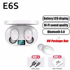 골전도보청기 음성 증폭기 블루투스 보청기 TWS E6S 무선 헤드폰 방수 노이즈 캔슬링 LED 이어버드 마이크 포함 헤드셋 이어폰, [03] WHITE, 1개