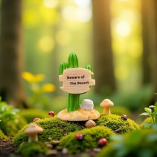 星宇優選館 魔法森林屋苔蘚盆景微景觀裝飾品，創意指路牌站牌小擺件，DIY盆栽配件, 裝飾路牌/仙人掌（3號）1個裝, 1個