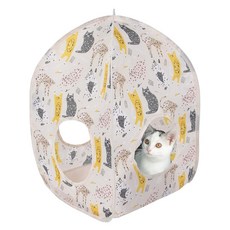 Kitty City 팝업 사파리 오두막 놀이 집 고양이 큐브 켄넬 침대 정글 집 176799, L) Cat Print Tent House (Pink)