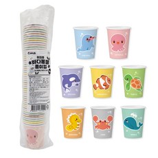 이지앤 바다 동물 종이컵 184ml 행사 파티 카페, 1개, 50개입