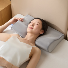 Jeernare 목편한 경추베개 일자목 거북목 목디스크 베개 메모리폼 낮은베개 사계절 커버분리세탁, 1개, 그레이