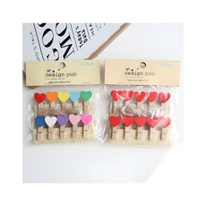 어반살림 다용도 원목 하트 나무 집게 20p 마끈 포토걸이 인테리어 소품, 레드+혼합