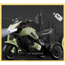 충전식 유아 전동오토바이 전동바이크 어린이 전동스쿠터 아기 미니 LED헤드 라이트 음악 원격조정 리모컨, 다크그린+원격조정 리모컨, 1개