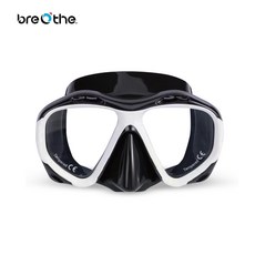 BREATHE 水肺面鏡 雙面鏡 自由潛水 矽膠裙邊 強化玻璃 潛水, 黑/白
