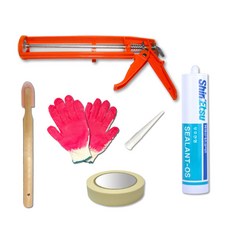 욕실용 주방용 바이오 실리콘 백색 + 실리콘 건 + 실리콘 헤라 + 장갑 + 마스킹 테이프, 1개