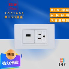 TAISHIBA 台芝 TGC1A05 USB 接地插座 簡易安裝 超好更換, 1個