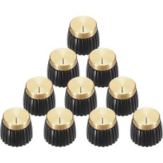 메카닉시티 10개 세트 기타 앰프 푸시 온 피트 노브 6mm/0.24인치 직경 포텐셔미터용 볼륨 및 톤 컨트롤용 브라운-골드 색상 기타 베이스 부품 크롬, Black-Gold