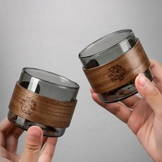 高硼硅耐熱玻璃提樑壺 大容量帶內膽, 2只主人杯灰色150ml