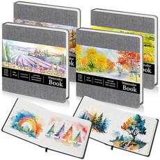 Tenceur 14cm x 14cm(5.5인치 x 5.5인치) 수채화 스케치북 저널 스퀘어 수채화 노트북 콜드 프레스 63.5kg(140파운드) 300gsm 면 종이 48페이지, 4, 생동감