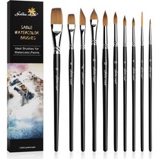 수채화 브러시 전문 세트 10개 아티스트 페인트 골든 메이플 세이블 브러시원형 끝 플랫 다거 타원형 워시 디테일 페인팅용 과슈, 수채화 브러시 프로페셔널 세트, 10개 아티스트 수채화