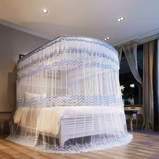 캐노피 침대 모기장 120x200cm 블루 간편설치 인테리어 대형 방충 사각 실내