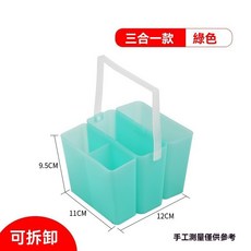 顔料洗筆筒 多功能洗筆筒 可插筆調色盤 刷筆筒 水粉 水彩顔料 調色盤 繪畵工具套裝 繪畫水桶 9Y9J, 三合一綠色水桶, 1個